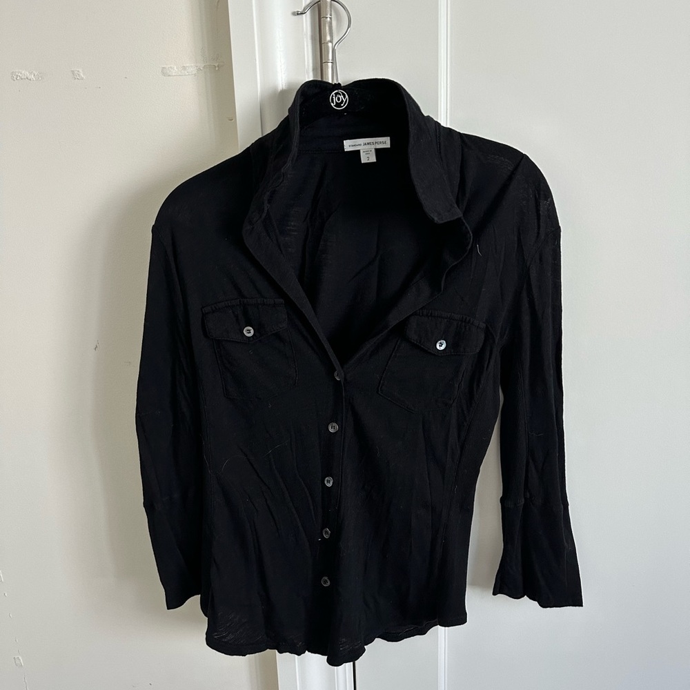 james perce black button up sweater